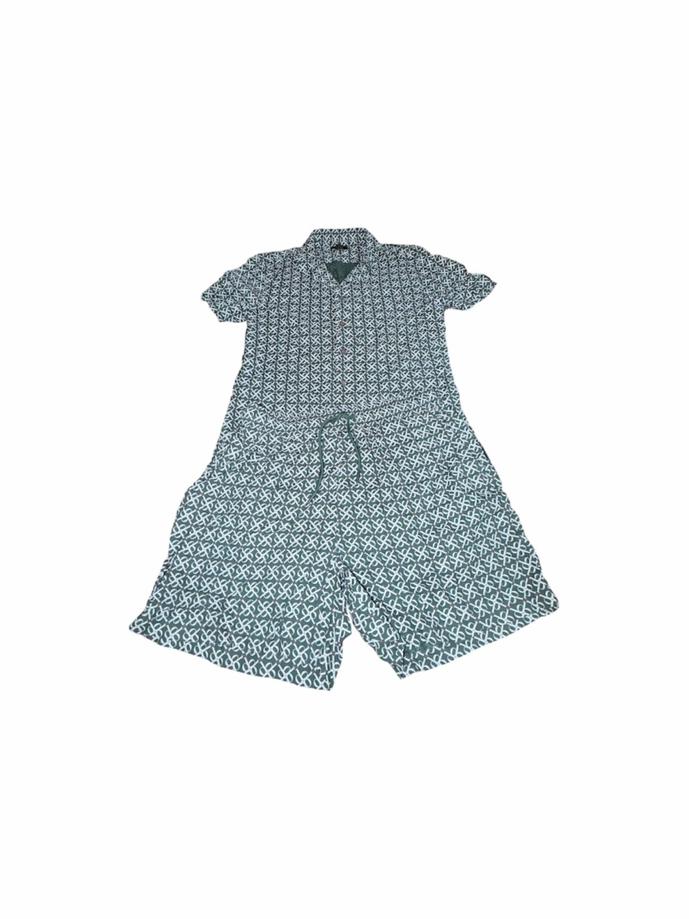 New Look Men’s Matching Set Sz M Green Geometric Print Shirt & Shorts NWT
